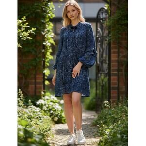 Figue Zellie sun dress blue ruffle Sz Small Prairie Bohemian chic resort wear